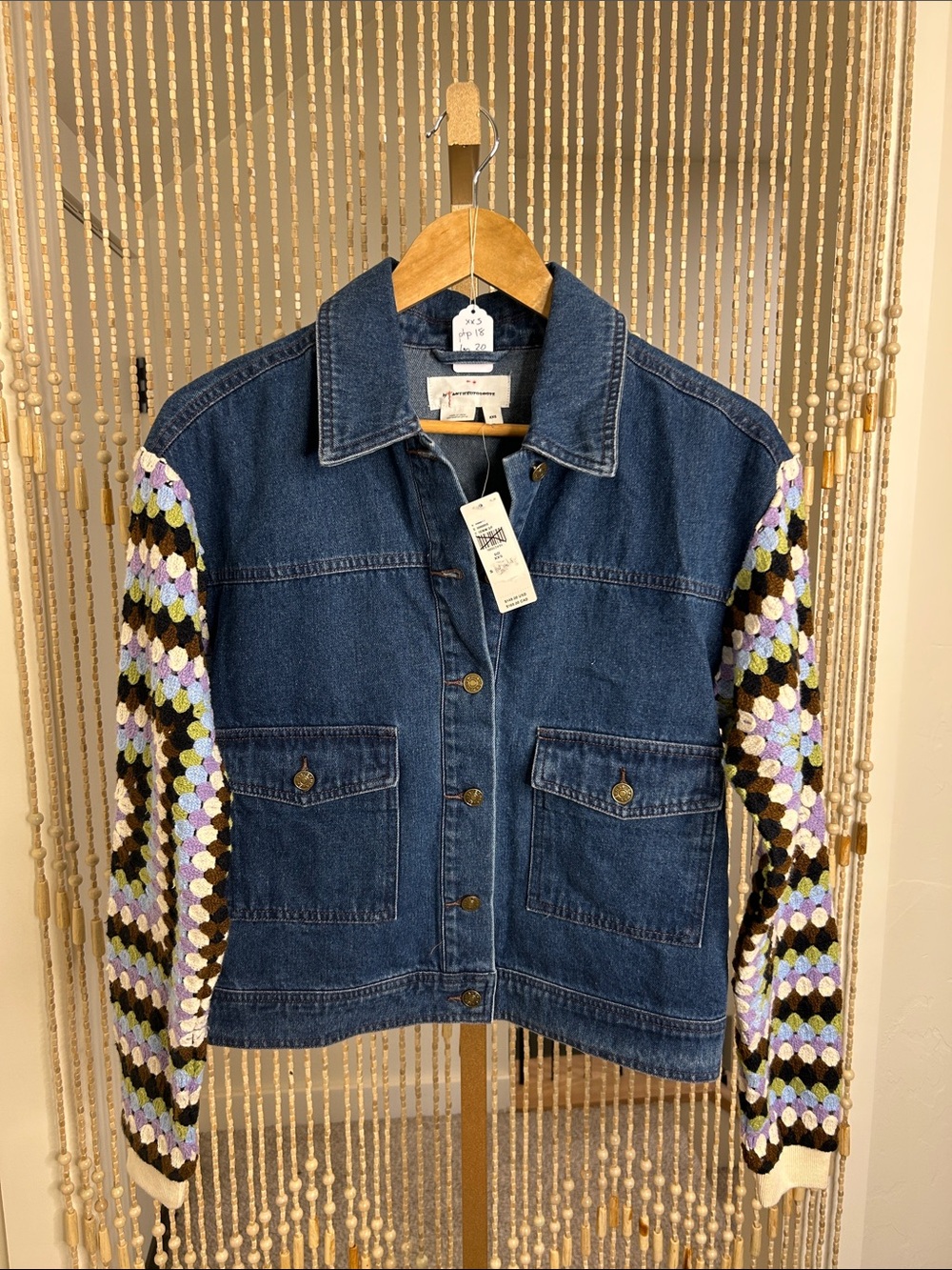 Anthropologie Crochet Sleeve Denim Jacket Size XXS